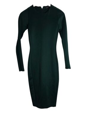 Zara Long-Sleeve Fitted Sheath Dress in Dark Green Small